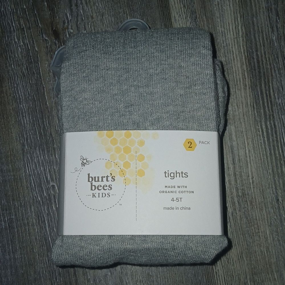 Burt's Bees Kids 2pk tights  gray and ivory Sz 4t-5t   NEW